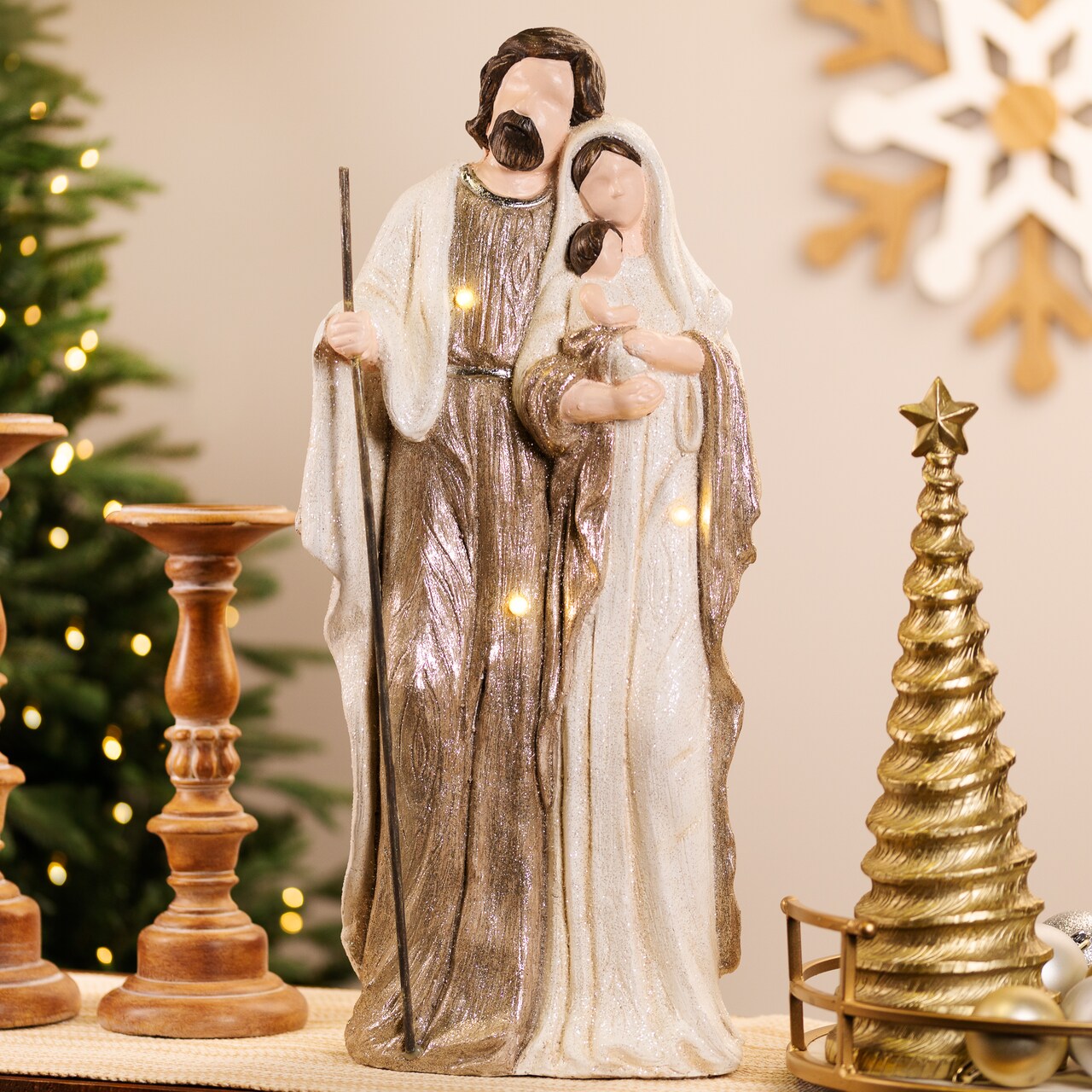 Northlight Lighted Glittery Holy Family Christmas Decoration - 21" - Clear LED Lights